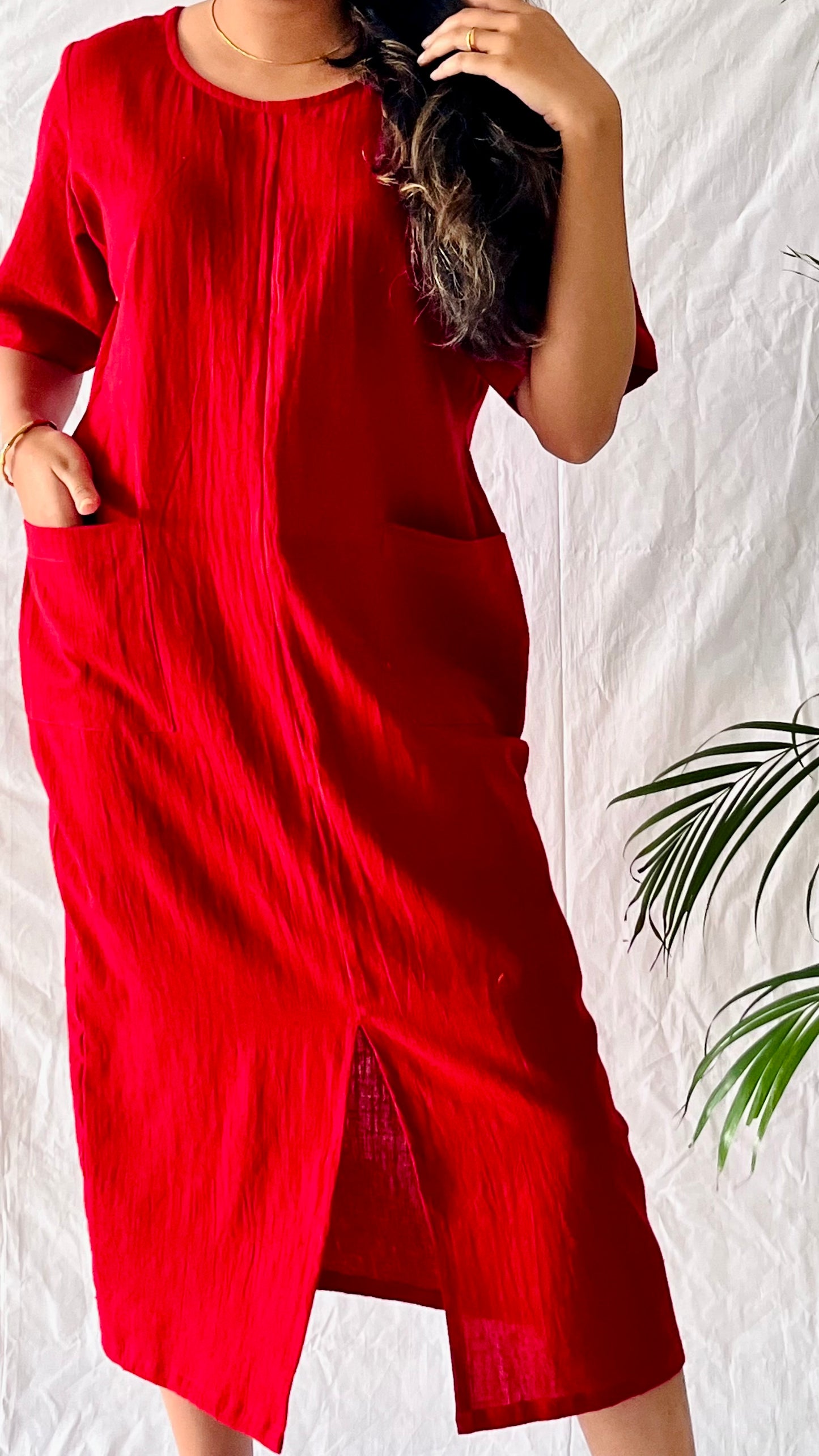 Crimson Blossom Pocket Dress