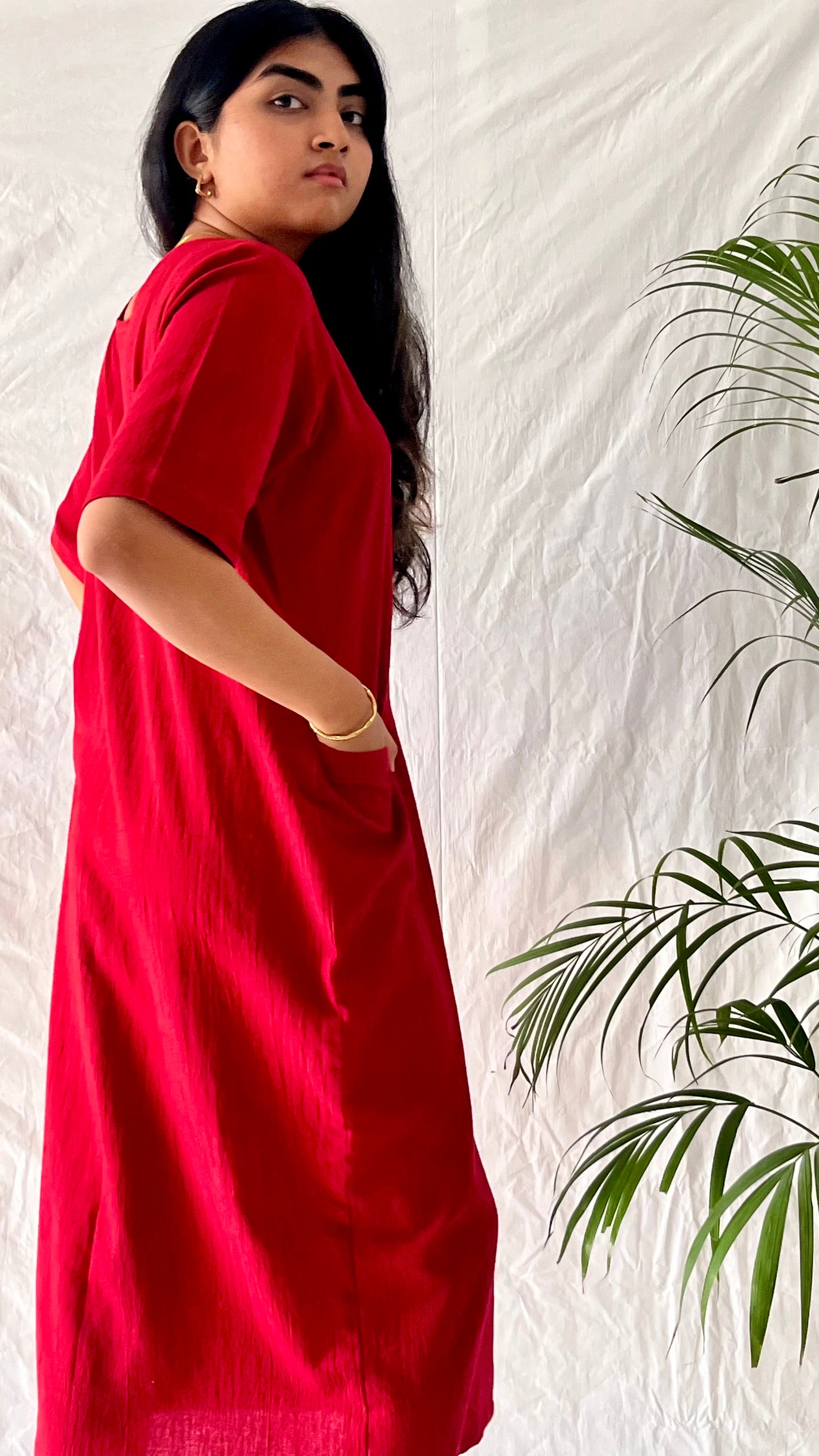 Crimson Blossom Pocket Dress