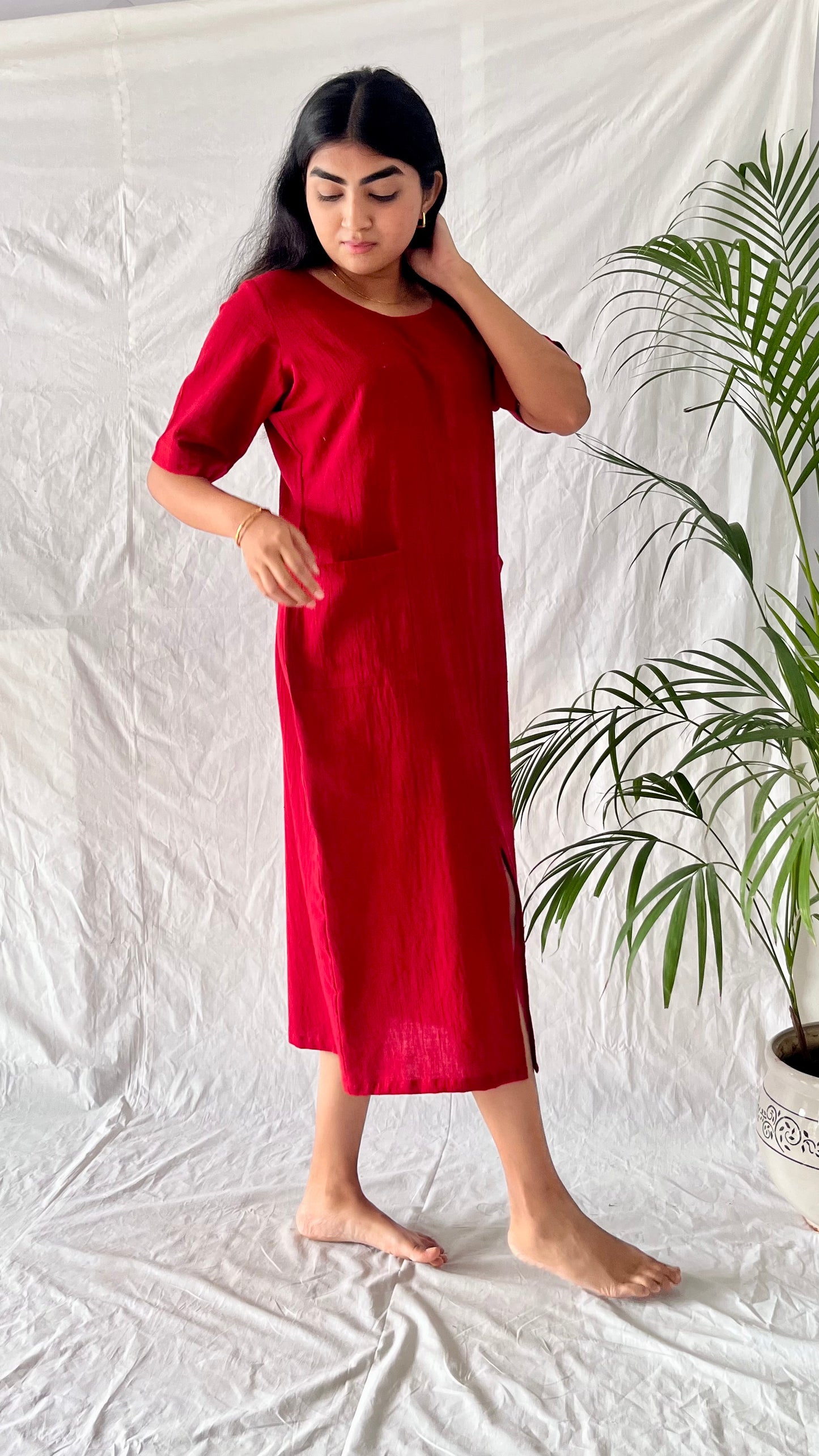 Crimson Blossom Pocket Dress