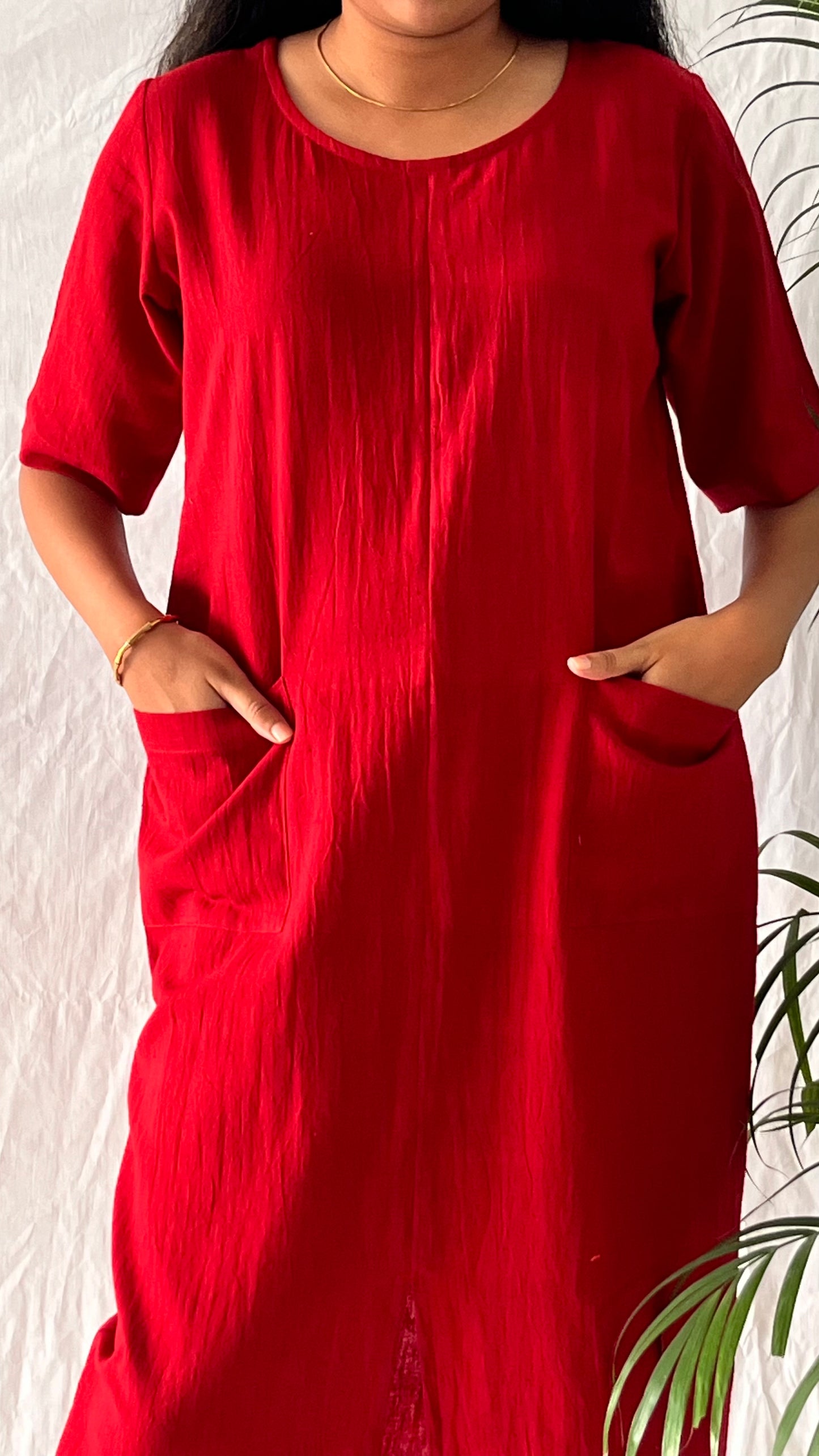 Crimson Blossom Pocket Dress