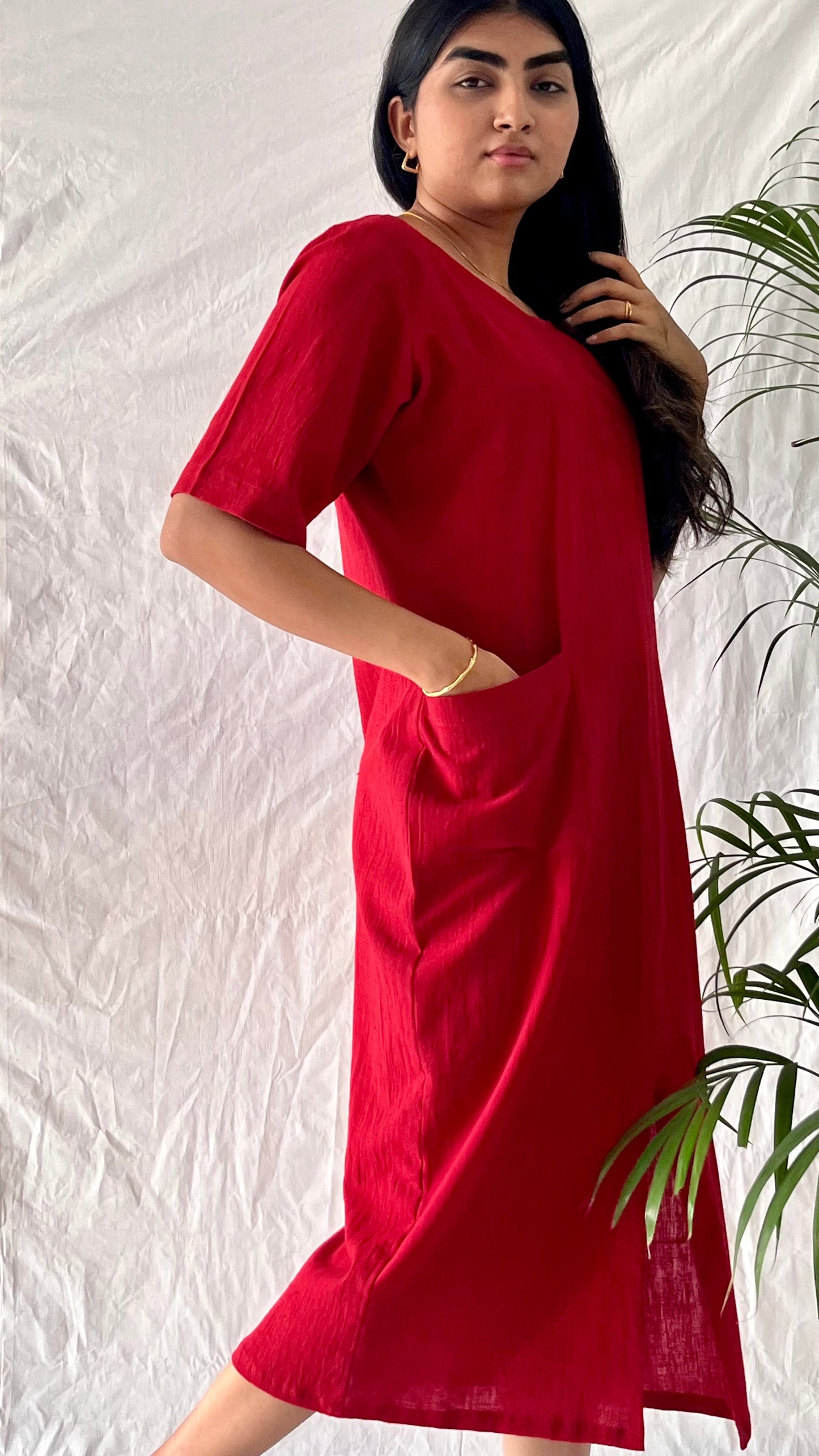 Crimson Blossom Pocket Dress