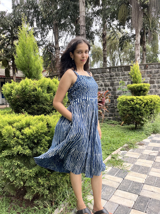 Indigo Elegance Yoke Dress