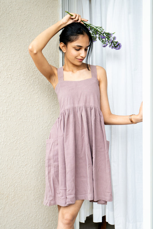 Purple Gathered Midi Dress