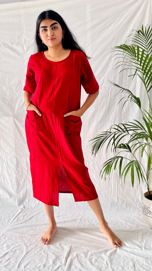 Crimson Blossom Pocket Dress